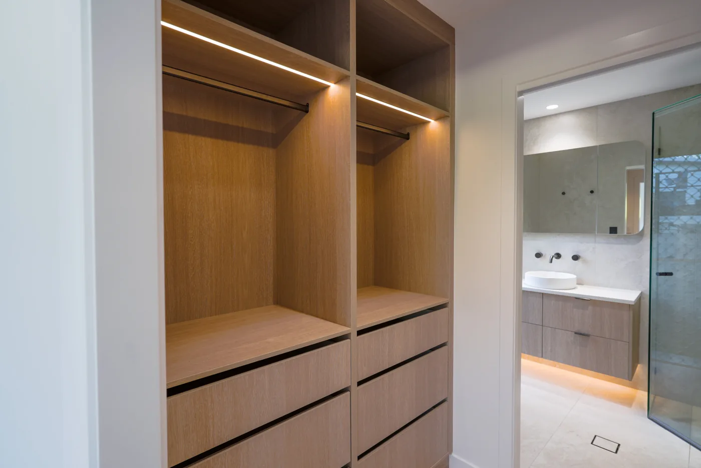 Southport walk in robe ensuite — Full Interior Renovation, Southport
