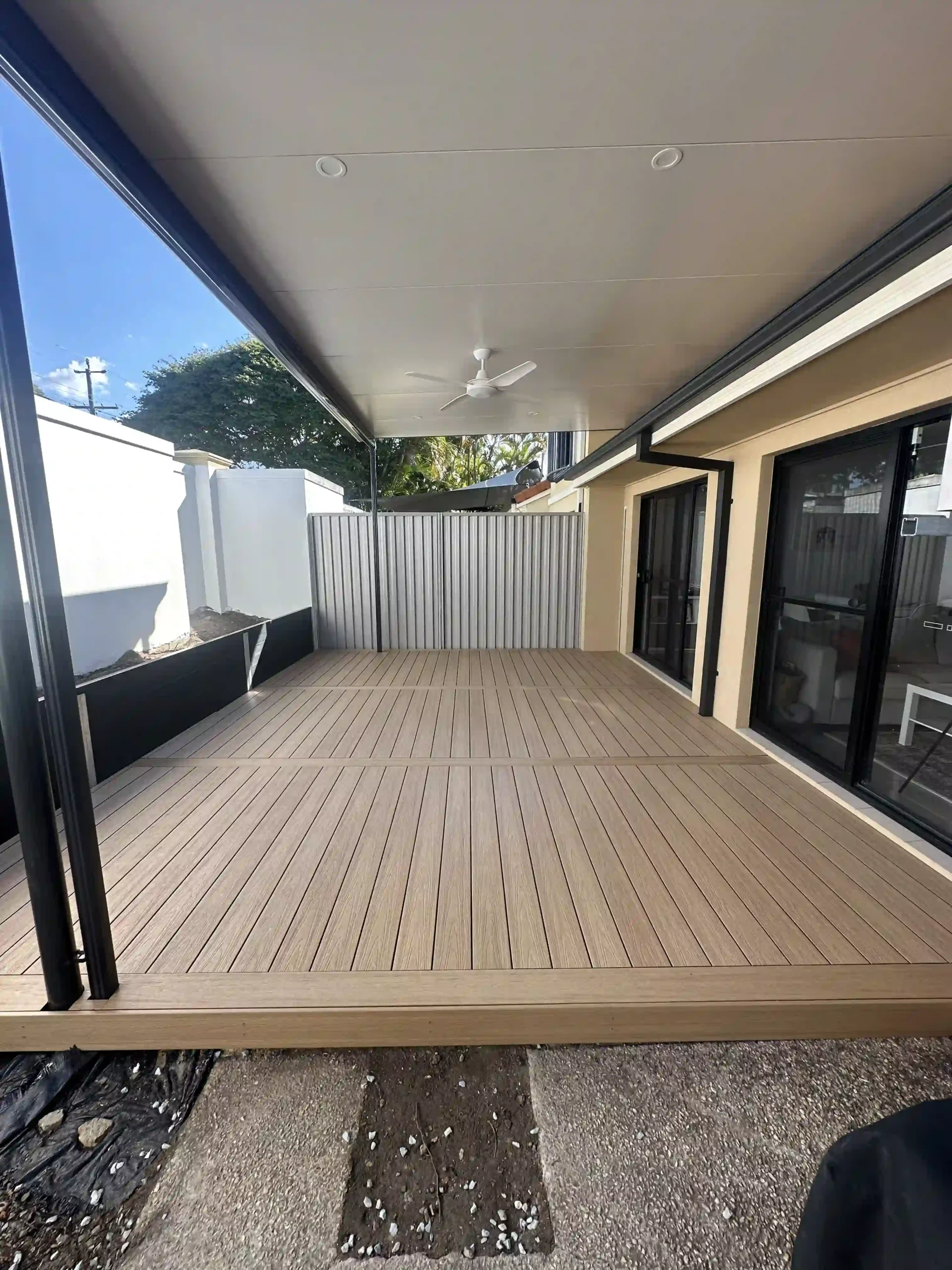 JL Coastal Projects completed a sleek outdoor wooden deck, enhancing the outdoor living space of a Gold Coast home.